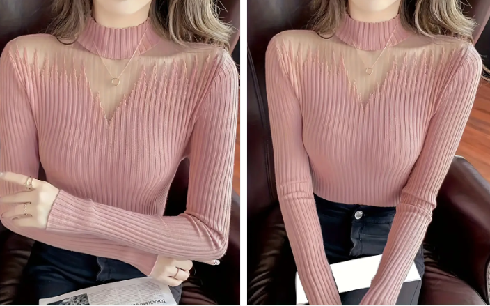 Top en tricot côtelé femme – Haut élégant et chic à manches longues