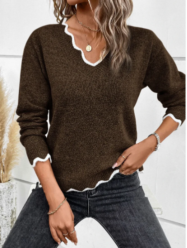 Pull en tricot femme – Pull stylé avec décolleté en V chic et confortable