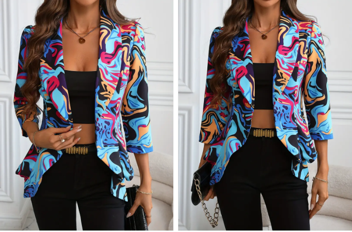 Blazer femme imprimé abstrait – Veste élégante et chic pour toutes occasions