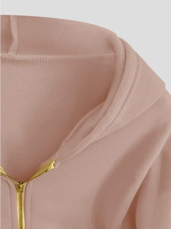 Sweat à capuche court en coton – Sweat écarlate avec fermeture éclair pour femme