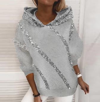 Hoodie décontracté femme – Sweat à capuche avec sequins tendance et confortable