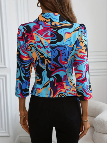 Blazer femme imprimé abstrait – Veste élégante et chic pour toutes occasions