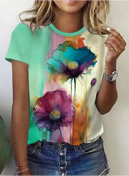 T-shirt créatif femme – T-shirt floral léger et tendance