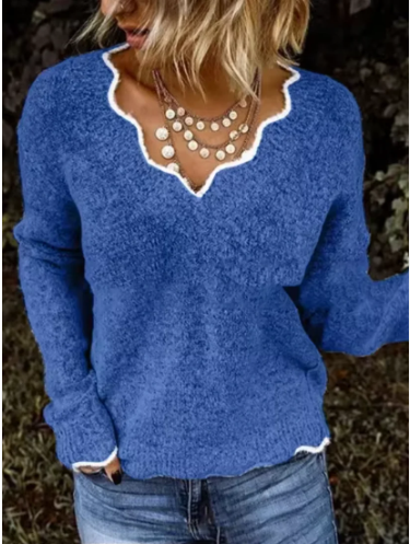 Pull en tricot femme – Pull stylé avec décolleté en V chic et confortable