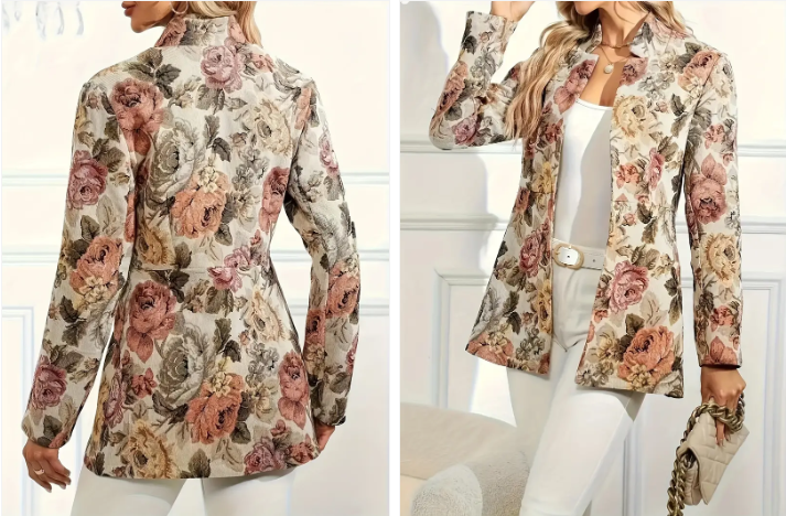 Veste vintage femme – Blazer fleuri élégant pour occasions spéciales