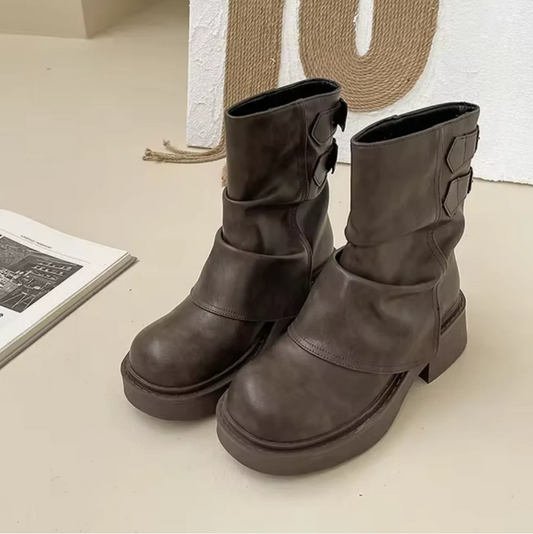 Bottines cuir vintage femme – Chaussures à enfiler élégantes et confortables