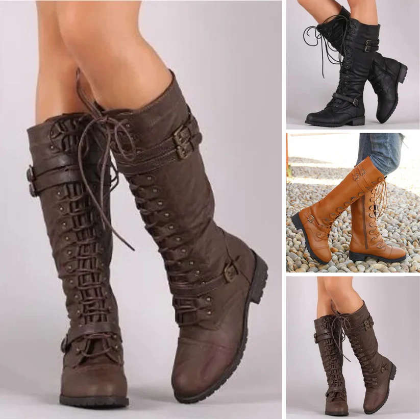 Bottes rétro à lacets femme – Chaussures élégantes avec boucle pour style vintage