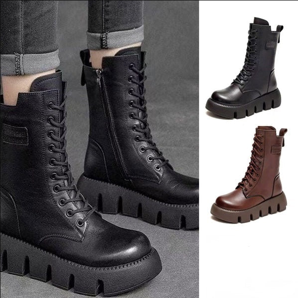 Bottes à la mode femme – Bottes tendance en cuir pour automne hiver