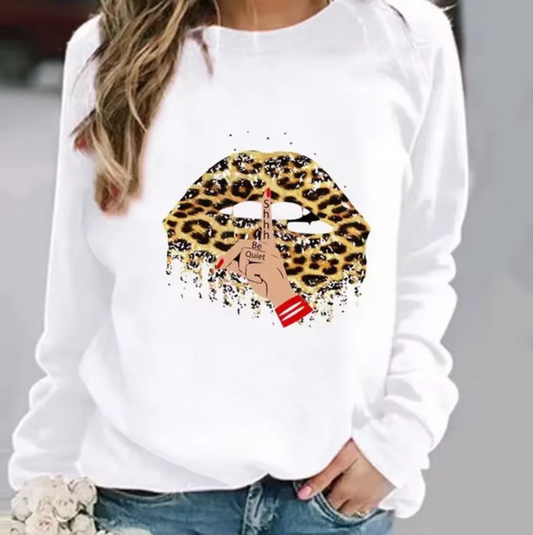 Pull en coton femme – Sweat-shirt avec impression de lèvres tendance et confortable