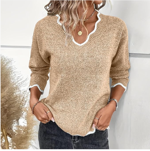 Pull en tricot femme – Pull stylé avec décolleté en V chic et confortable