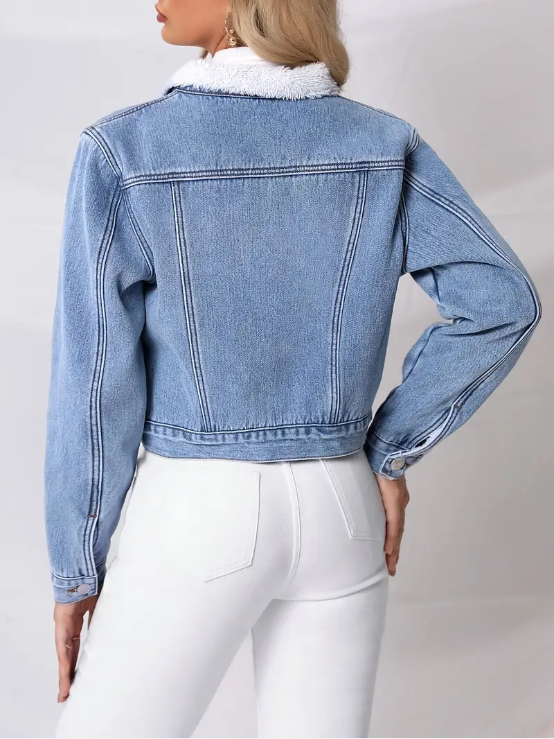 Veste en denim courte femme – Veste en coton tendance et décontractée