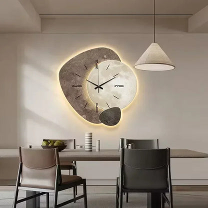 Horloge Murale en Bois – Décor Aesthétique Bureau avec Lampe USB Moderne