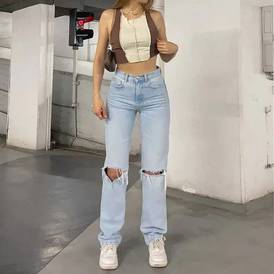 Jeans déchirés femme – Pantalon tendance à coupe ajustée et style moderne