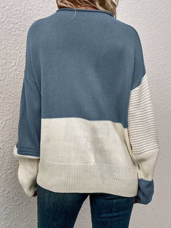 Pull colorblock femme – Sweat-shirt tendance à manches longues et confortable