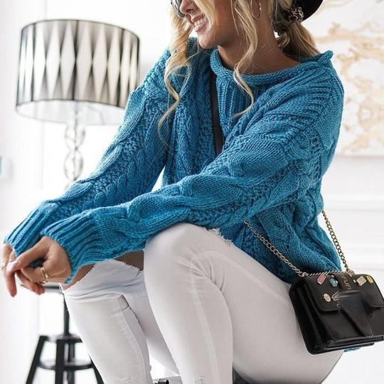 Pull bleu femme – Pull confortable en tricot doux pour l'hiver