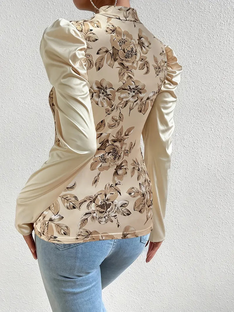 Top en satin femme – Haut floral élégant pour soirée chic