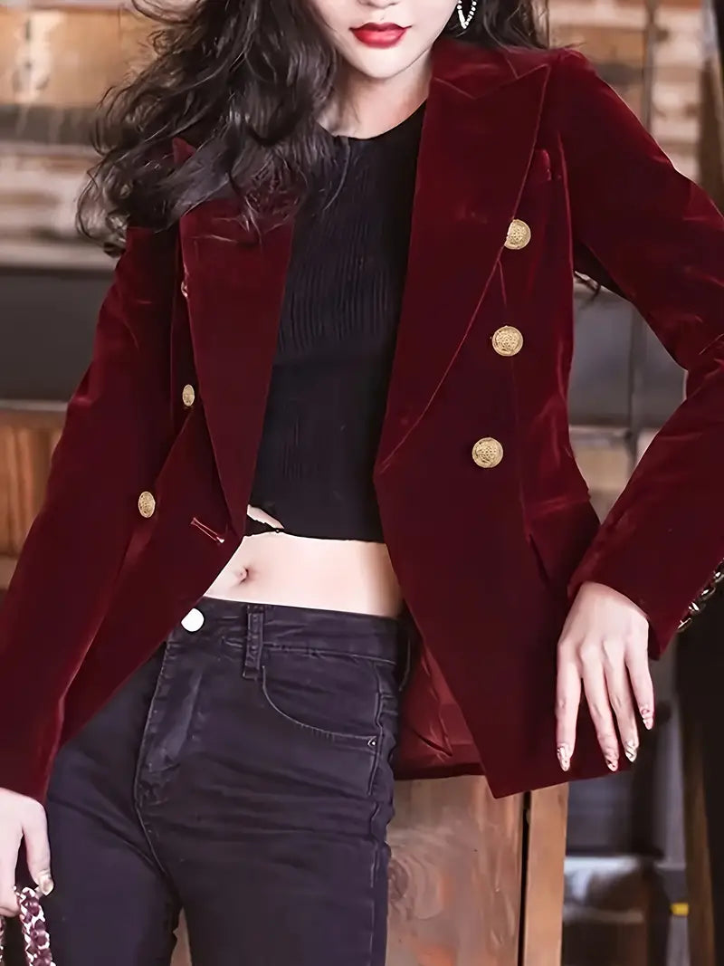 Veste blazer femme velours bordeaux – Élégante et amincissante