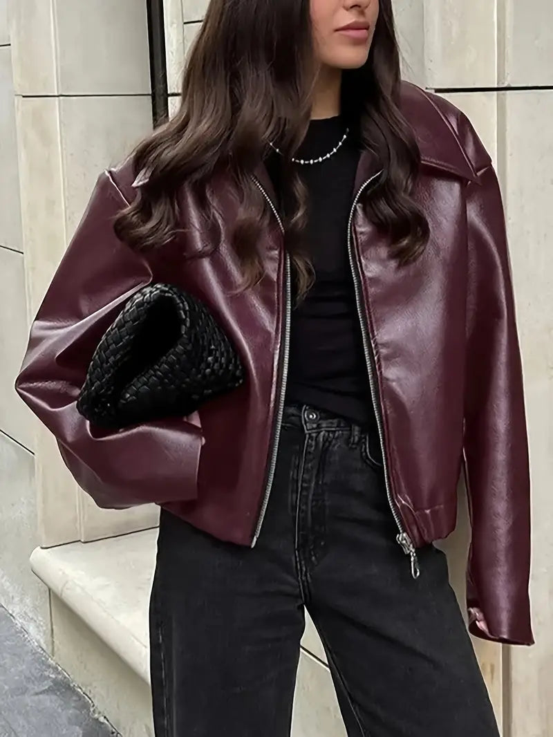 Veste en cuir surdimensionnée femme – Veste stylée et tendance en cuir pour look moderne