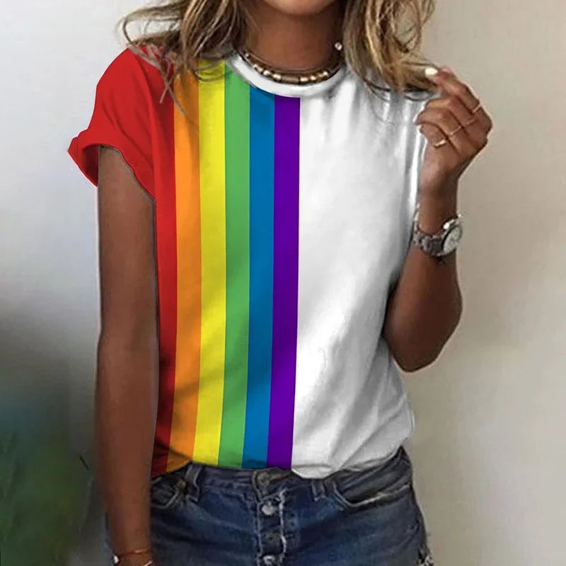 T-shirt arc-en-ciel femme – T-shirt stylé et coloré en coton doux