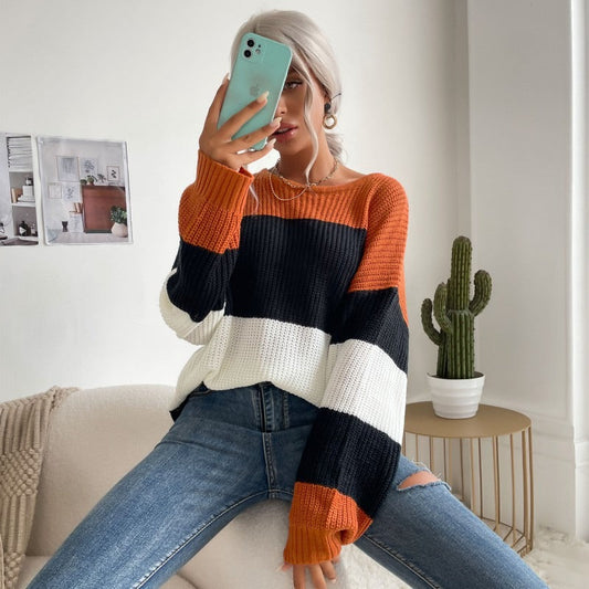 Pull en tricot femme – Pull rayé coloré léger et tendance