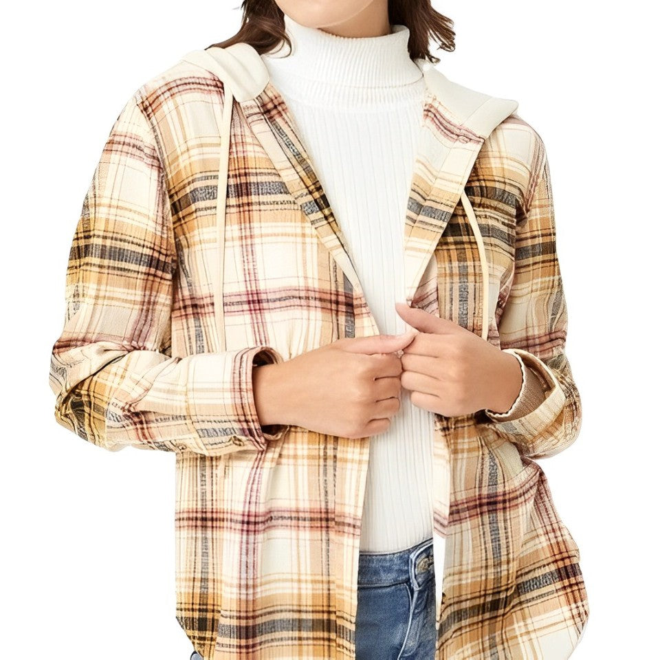 Manteau à capuche femme – Veste à carreaux avec cordon de serrage chic et tendance