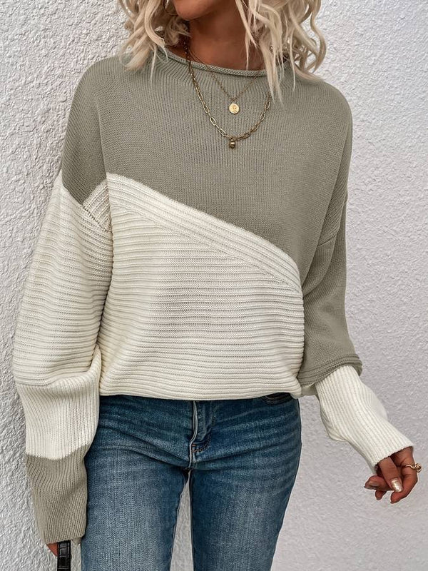 Pull colorblock femme – Sweat-shirt tendance à manches longues et confortable