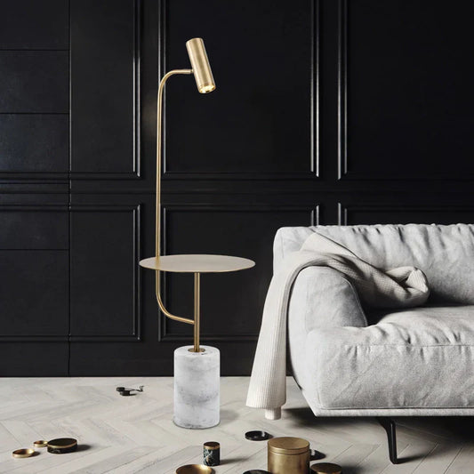 Lampe de salon élégante effet marbre – Lampadaire avec table d'appoint design