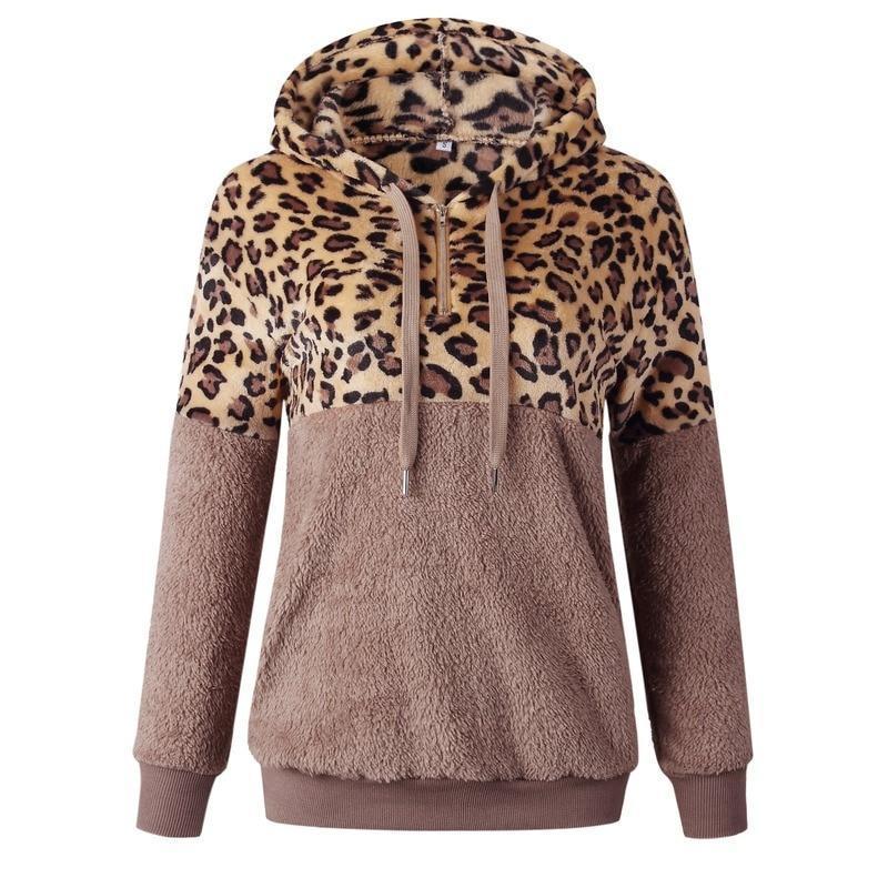 Hoodie chaud femme – Pull douillet motif léopard tendance printemps