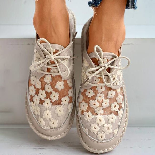 Chaussures à lacets femme – Chaussures brodées ajourées élégantes et confortables