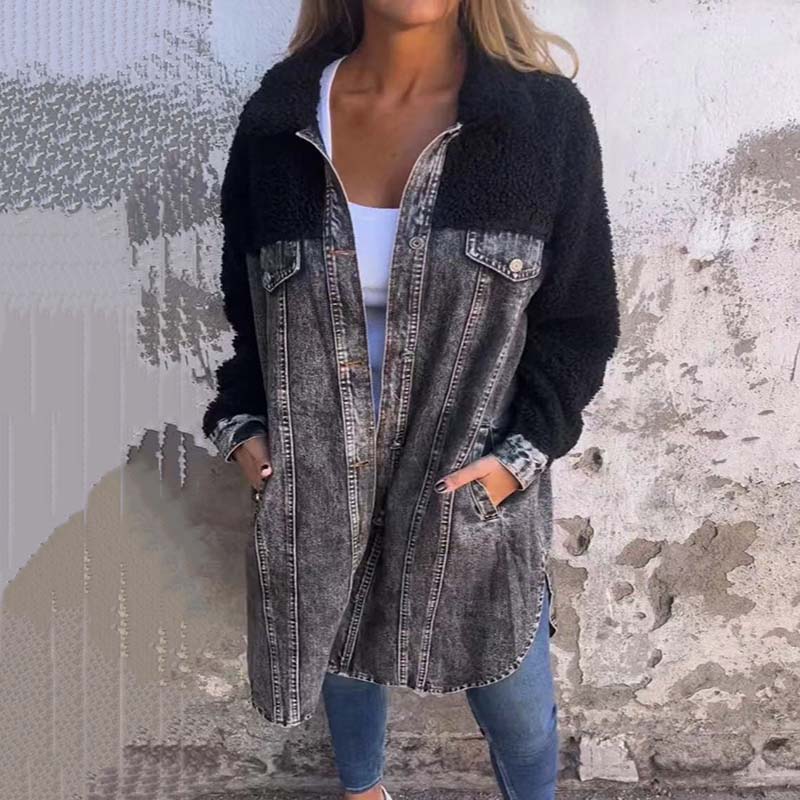 Veste en jean femme – Veste à manches longues avec doublure sherpa chaude et tendance