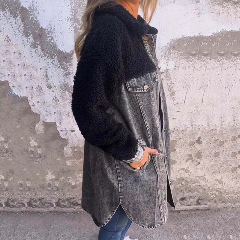 Veste en jean femme – Veste à manches longues avec doublure sherpa chaude et tendance