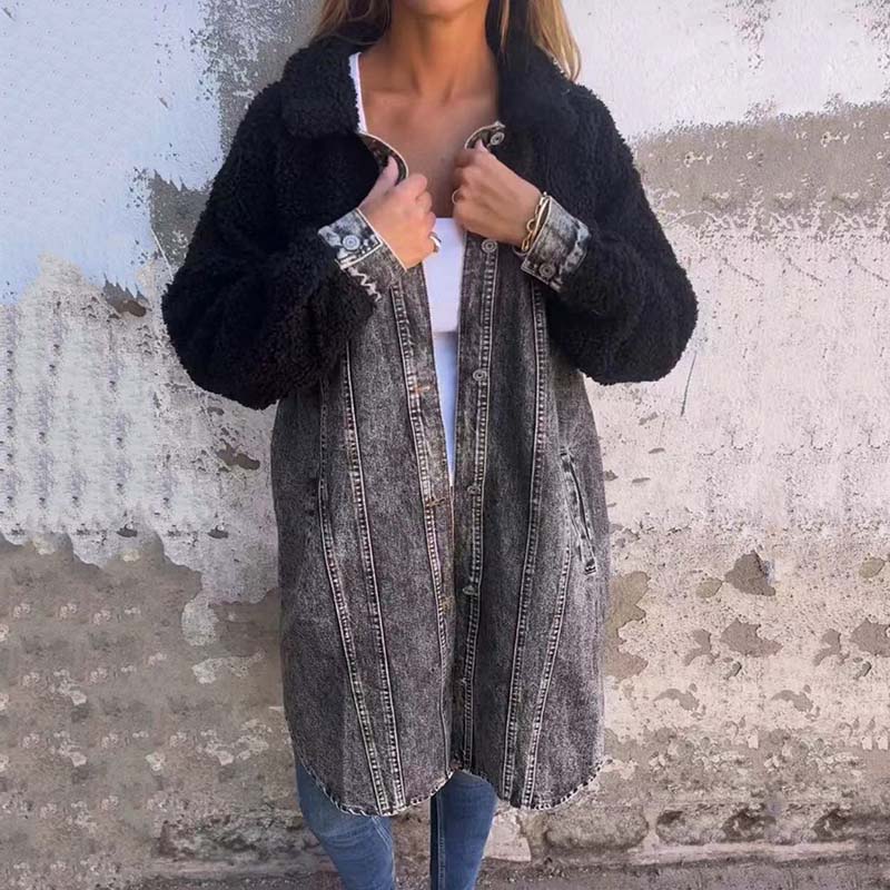 Veste en jean femme – Veste à manches longues avec doublure sherpa chaude et tendance