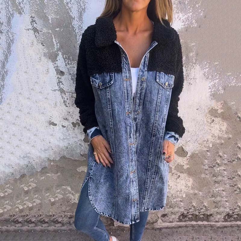 Veste en jean femme – Veste à manches longues avec doublure sherpa chaude et tendance